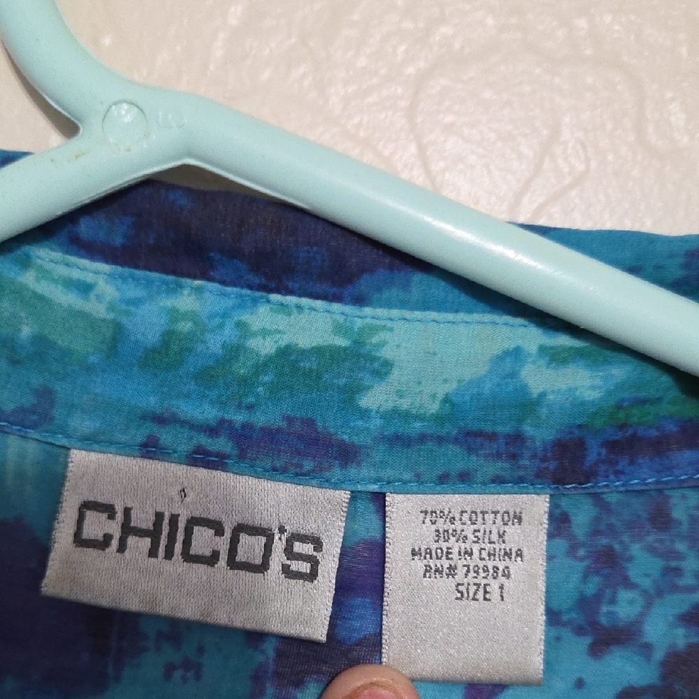 Chico's Teal & Turquoise Patterned Button-Front S… - image 2